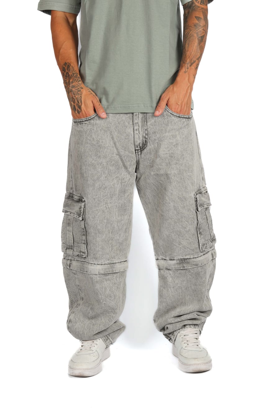 Jean baggy cargo desmontable gris